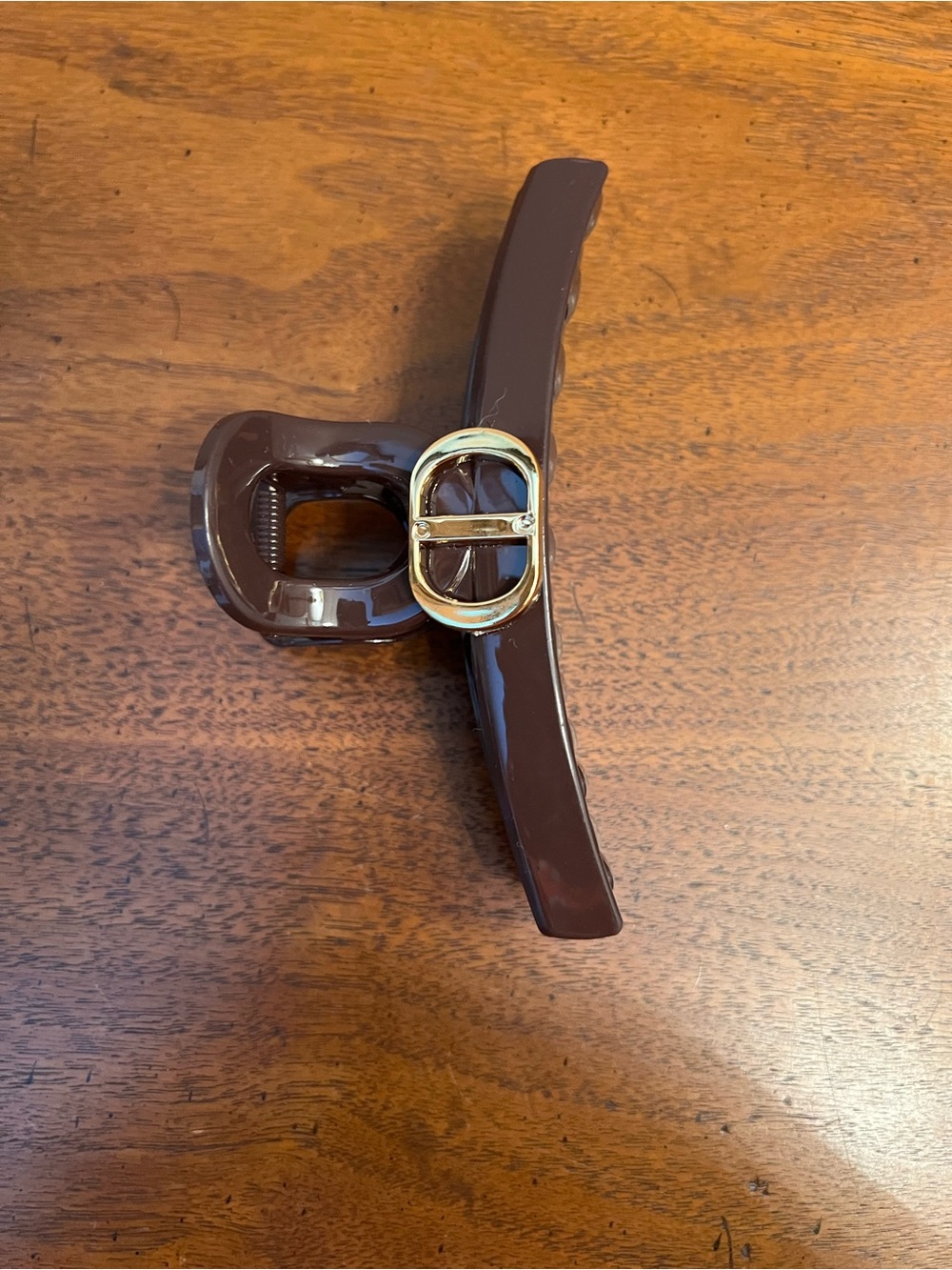 Fashion CD Hair Claw Clip Brown with Gold Accent - Picture 2 of 5